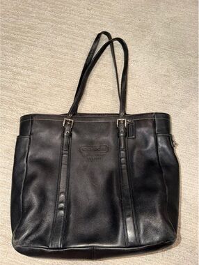 Coach black leather tote bag